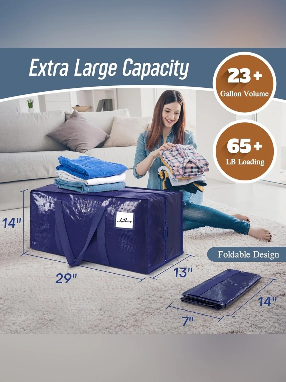 Navy Storage Tote Bag - Set of 6 - 65 lbs plus weight for each